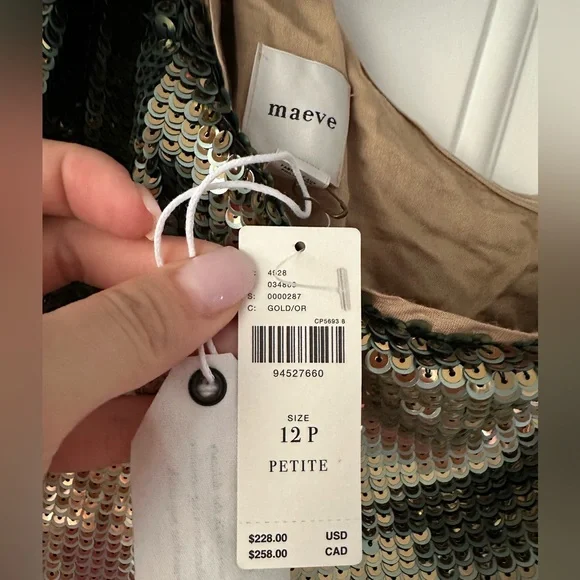 NWT‎ ANTHROPOLOGIE Maeve Gold size 12p 12 petite One Shoulder Sequin Mini Dress - Picture 5 of 6